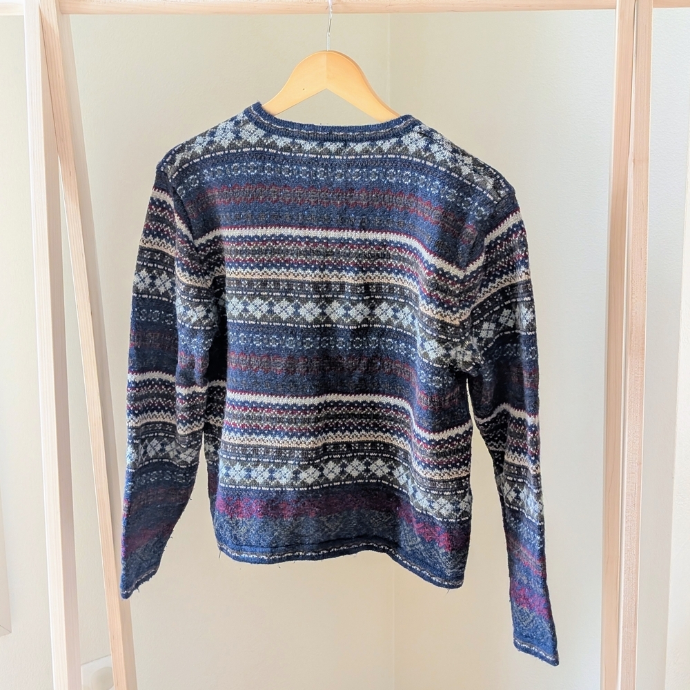 Vintage Fair Isle Abstract Geometric Button Front Cardigan Sweater In Navy - Picture 4 of 5
